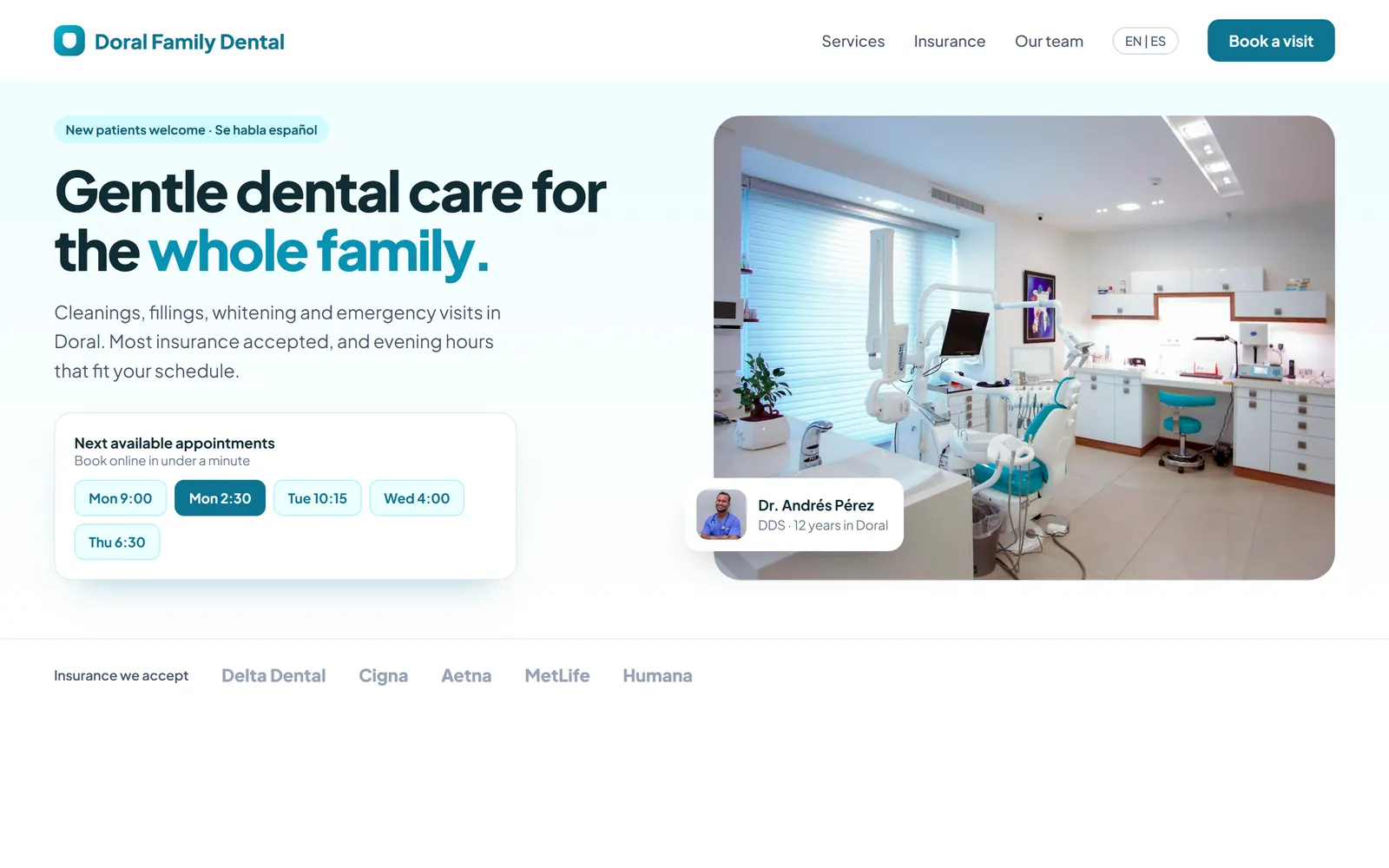 Sample dentist website on a computer