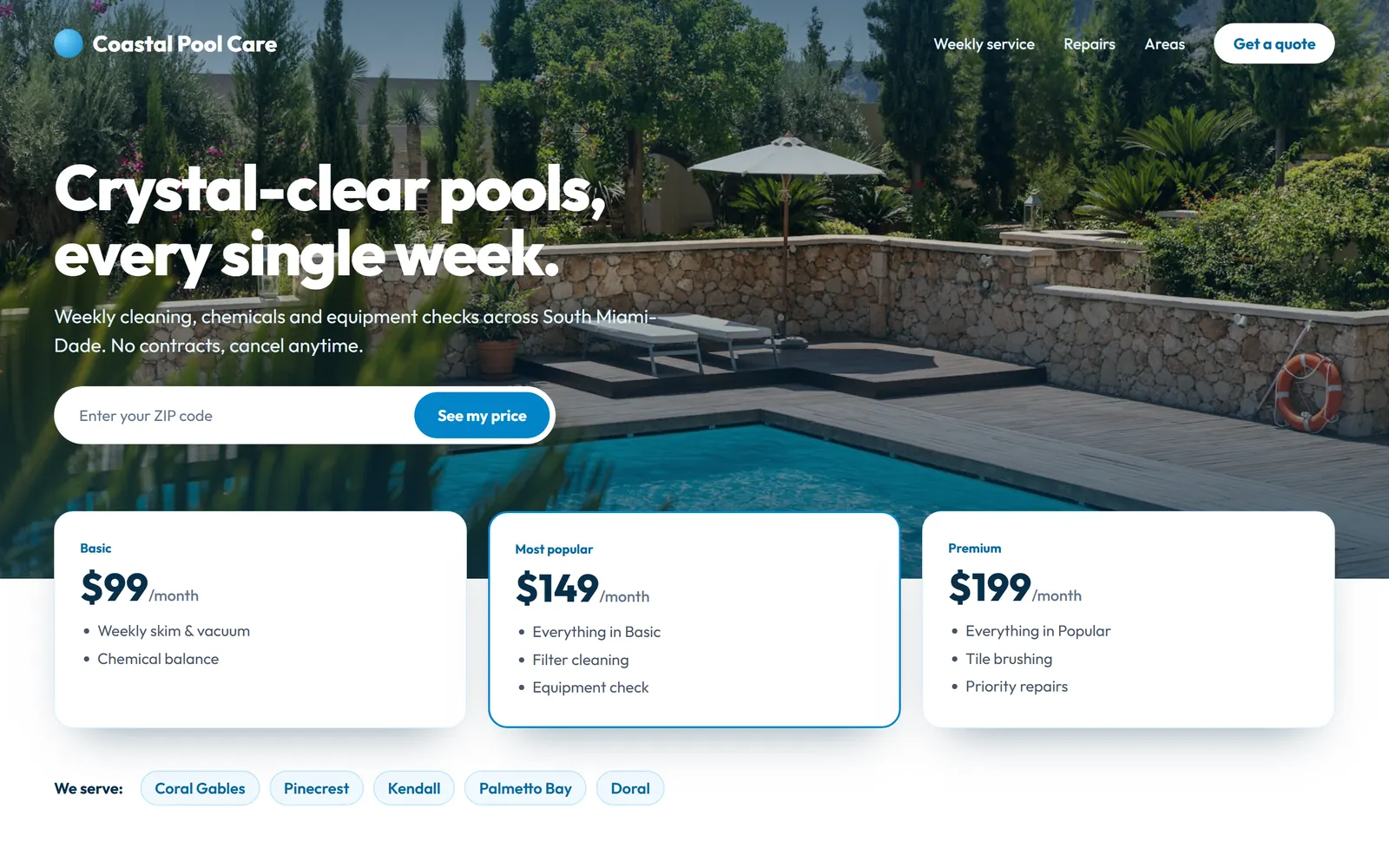 Sample home services website on a computer