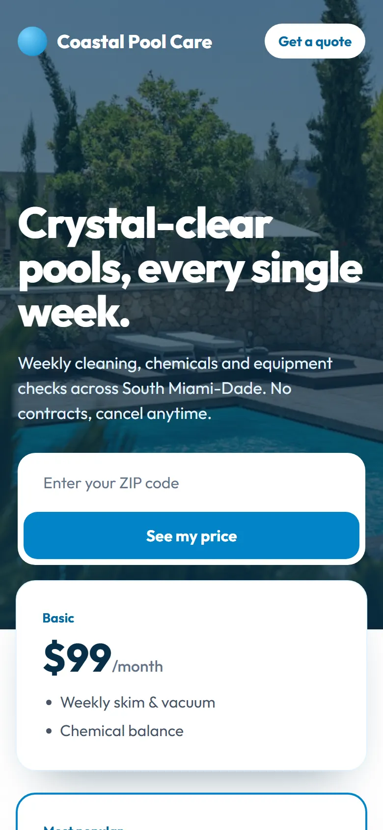 Sample home services website on a phone